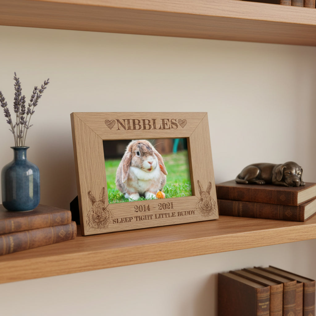 Personalised Rabbit Remembrance Memorial Engraved Wooden Photo Frame gift