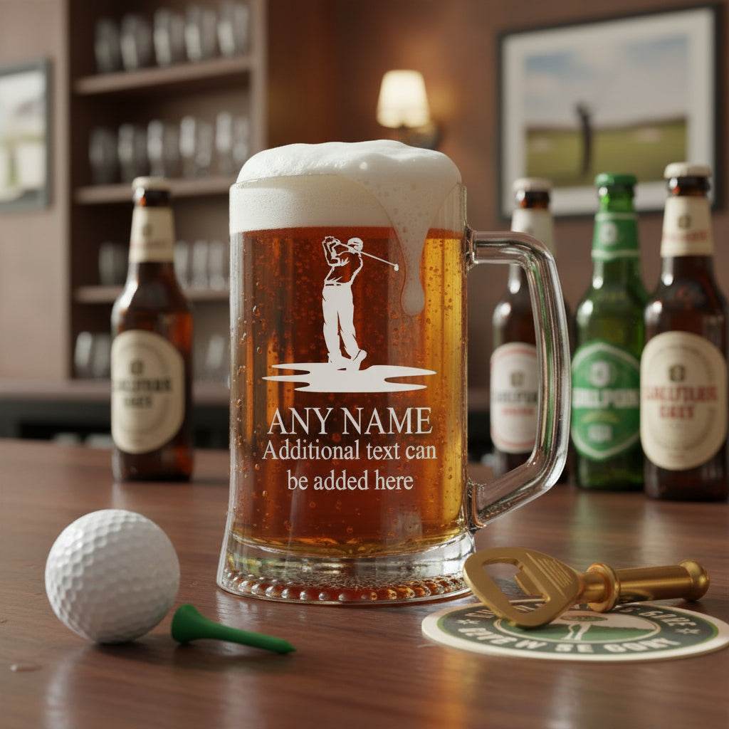 Personalised Engraved Pint Glass Beer Tankard Sports Award Golf Theme personalised beer glasses ukgiftstoreonline