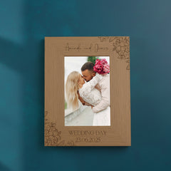 Personalised Wooden Engraved Photo Frames Wedding Any Message Multiple Sizes With Orchid Flowers Photo Frame ukgiftstoreonline