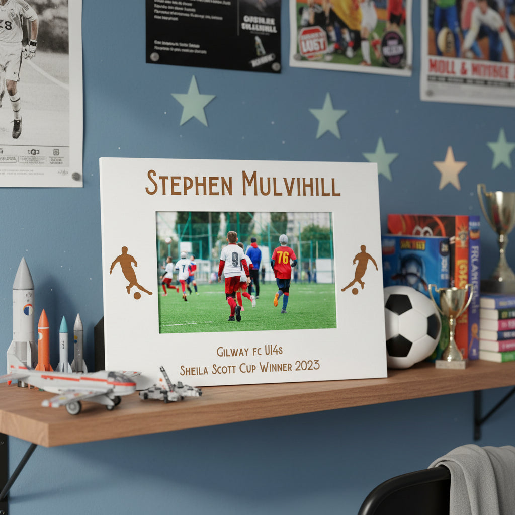 Personalised Football Photo Frame Gift White Wood Finish Photo Frame ukgiftstoreonline