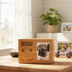 Personalised Wooden Dog Memorial Cremation Urn with Photo Heaven Quote Pet urn ukgiftstoreonline