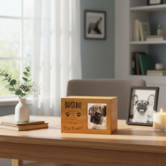 Personalised Wooden Dog Memorial Cremation Urn with Photo Heaven Quote Pet urn ukgiftstoreonline