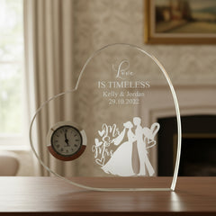 Personalised Engraved Heart Crystal Glass Clock Wedding Gift Or Wedding Present