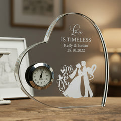 Personalised Engraved Heart Crystal Glass Clock Wedding Gift Or Wedding Present