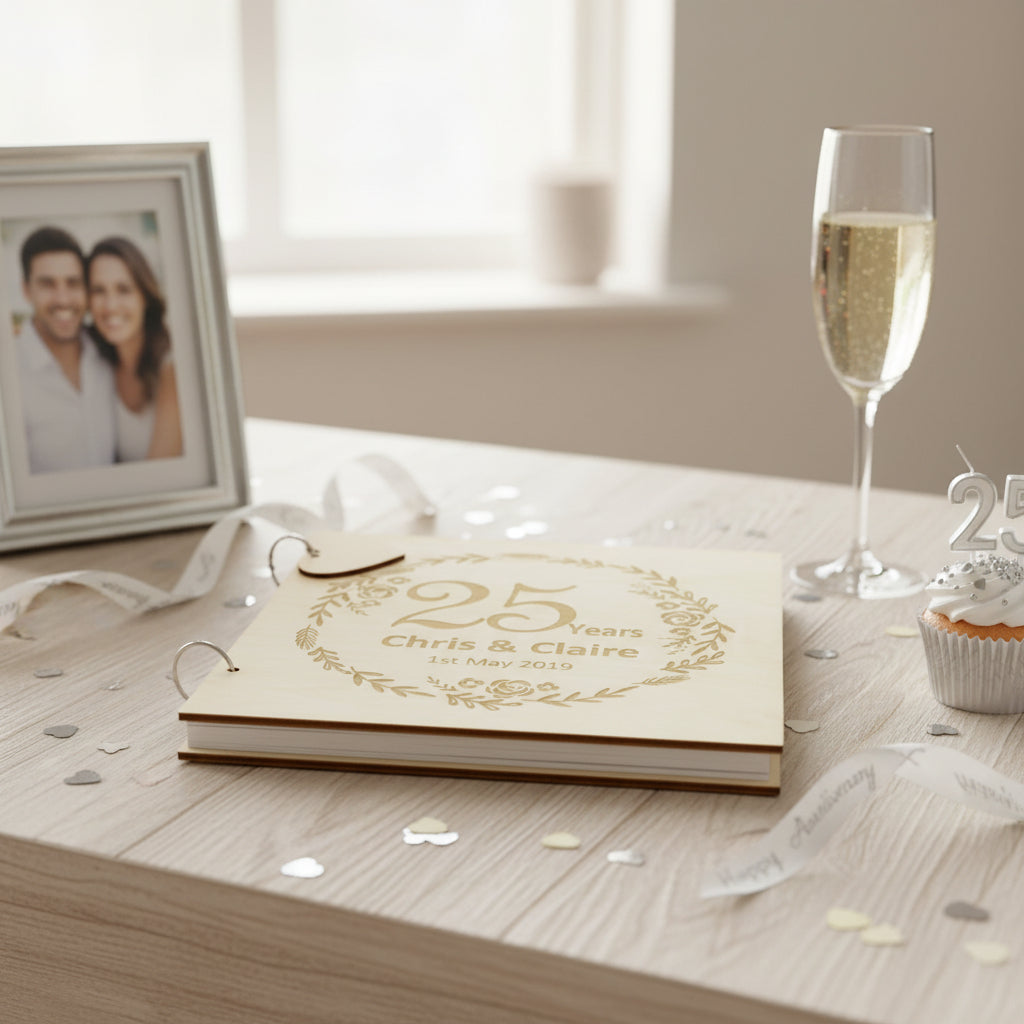 Personalised Engraved Wooden 25th Anniversary Scrapbook Photo Album Keepsake Scrapbook Guest Book ukgiftstoreonline