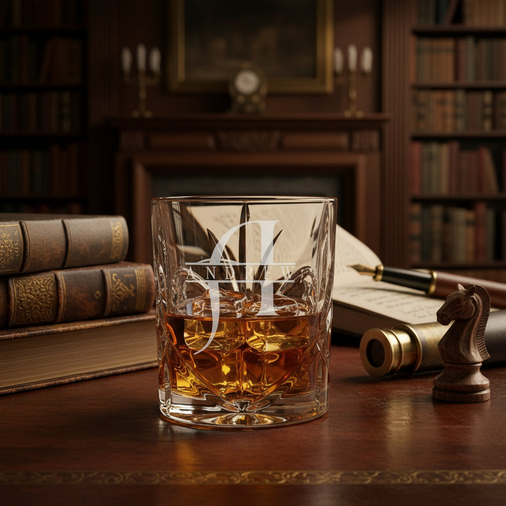 Personalised Custom Engraved Crystal Cut Whiskey Glass With name and Letter Personalised Whiskey Glass ukgiftstoreonline