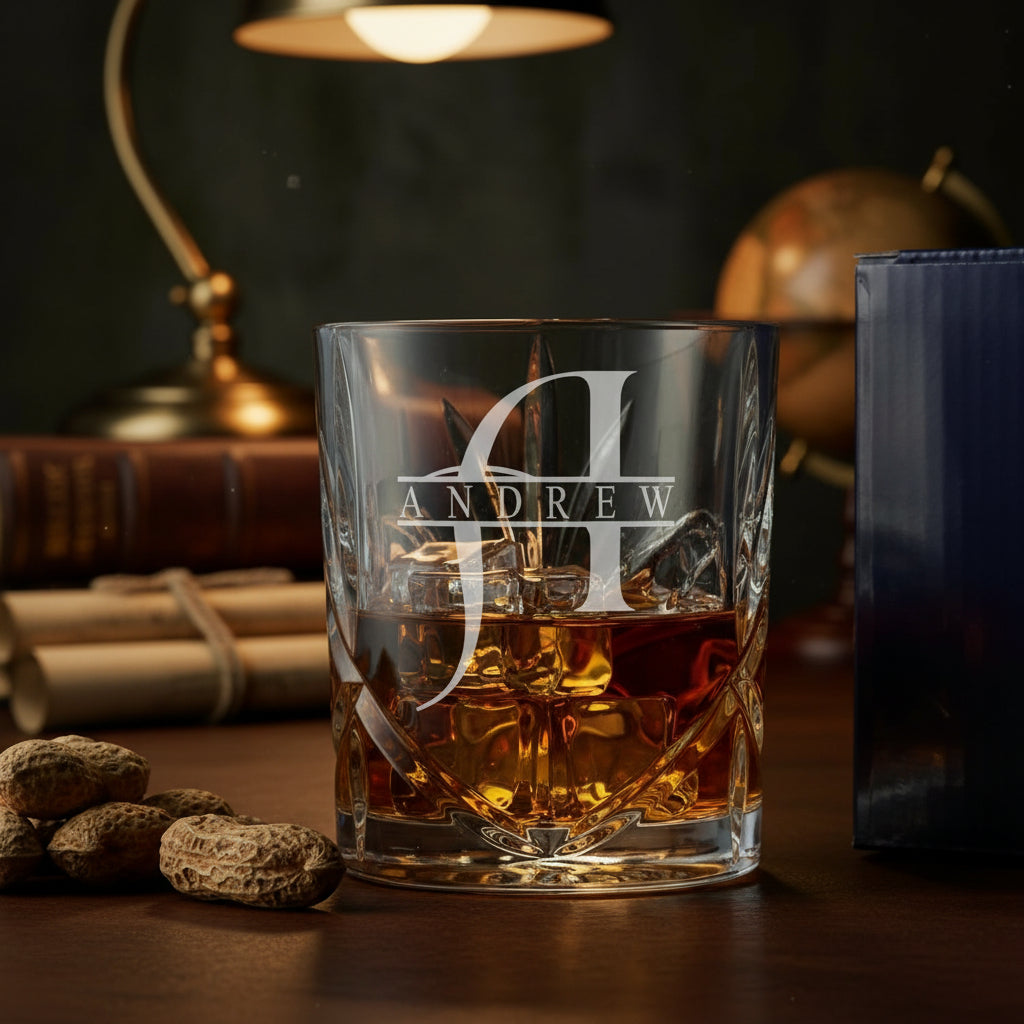 Personalised Custom Engraved Crystal Cut Whiskey Glass With name and Letter Personalised Whiskey Glass ukgiftstoreonline