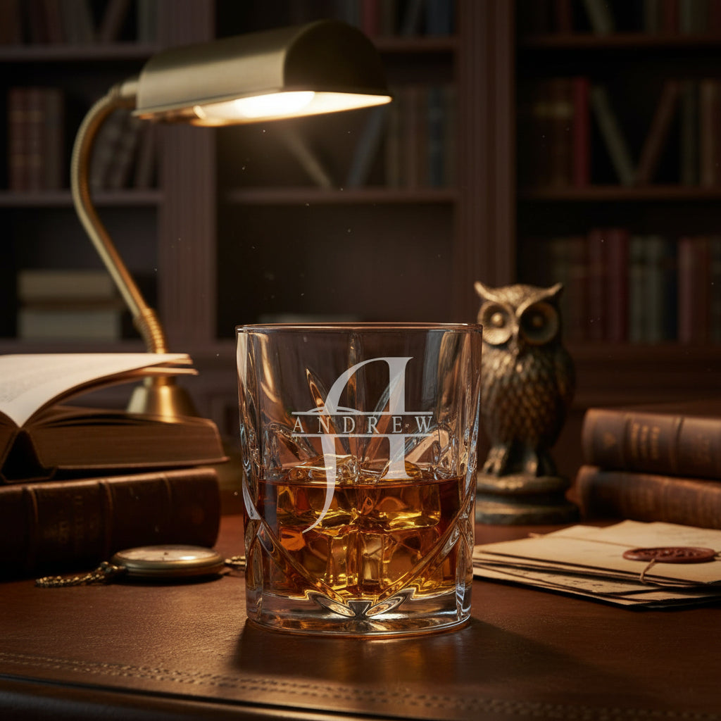 Personalised Custom Engraved Crystal Cut Whiskey Glass With name and Letter Personalised Whiskey Glass ukgiftstoreonline