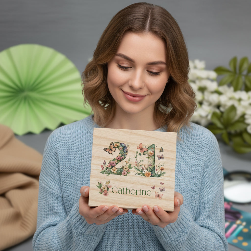 Personalised 21st Birthday Gift For Her Keepsake Memory Box With Butterflies and Flowers Keepsake Memory Box ukgiftstoreonline