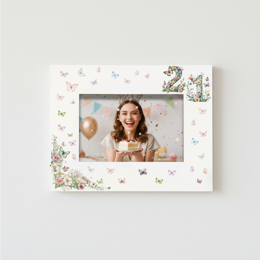21st Birthday Photo Picture Frame Gift For Her With Butterflies and Flowers Photo Frame ukgiftstoreonline