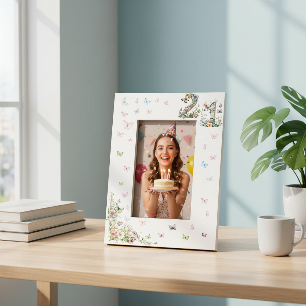 21st Birthday Photo Picture Frame Gift For Her With Butterflies and Flowers Photo Frame ukgiftstoreonline Portrait