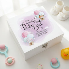 Personalised Baby Girl Keepsake Wooden Box Gift With Balloons Keepsake Boxes ukgiftstoreonline