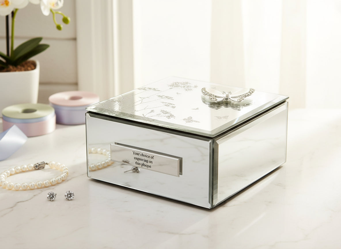Personalised Beautiful Mirror Glass Butterfly Jewellery Box Gift For Her Personalised Jewellery Box ukgiftstoreonline