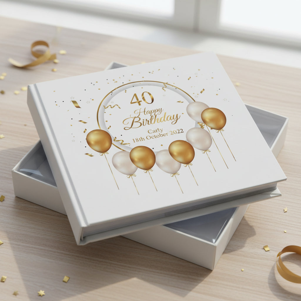 Personalised 40th Birthday Photo Album Gift With Gold Balloons Birthday Photo Album ukgiftstoreonline
