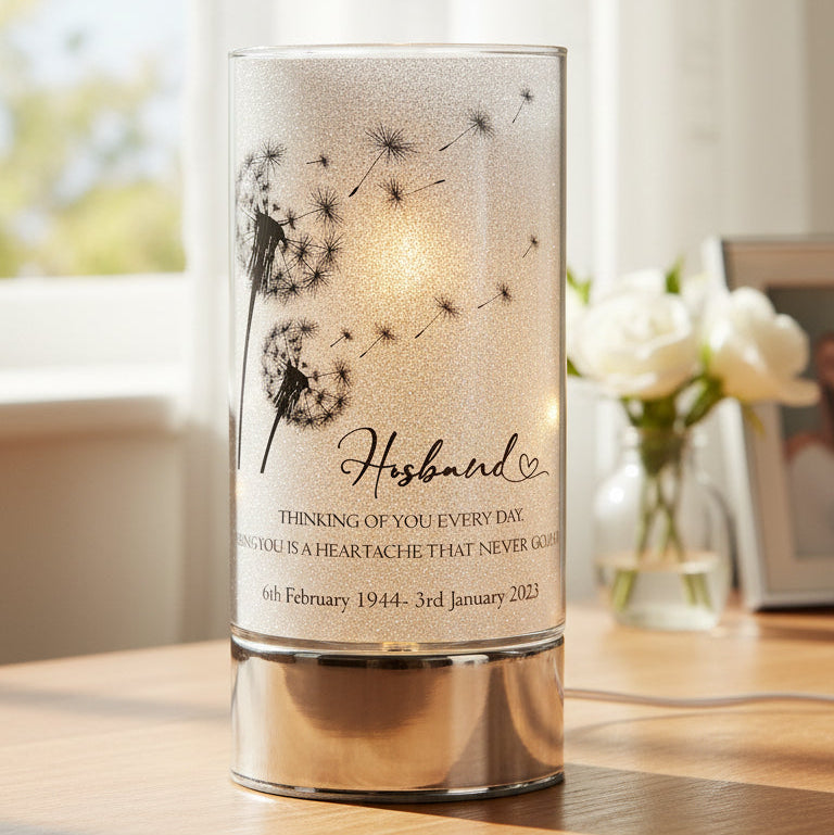 Personalised Husband In Loving Memory Led Lamp With Dandelions Sympathy Gift Personalised Lights ukgiftstoreonline