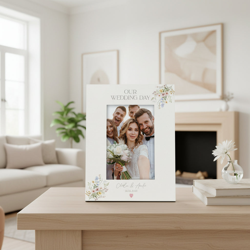 Personalised White Wedding Photo Picture Frame Gift With Delicate Flowers Photo Frame ukgiftstoreonline