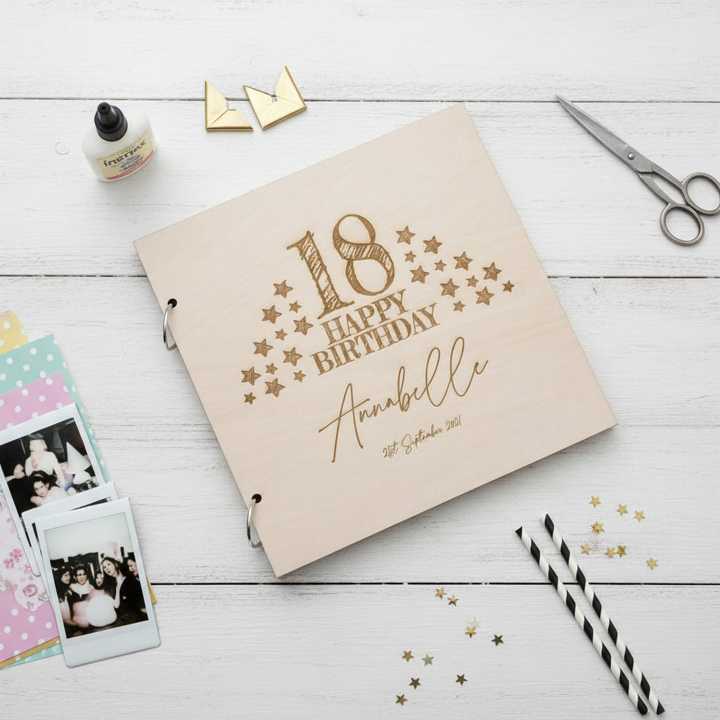 Personalised Large Engraved Wooden Any Age Birthday Guest Book Scrap Book Album Birthday Photo Album ukgiftstoreonline