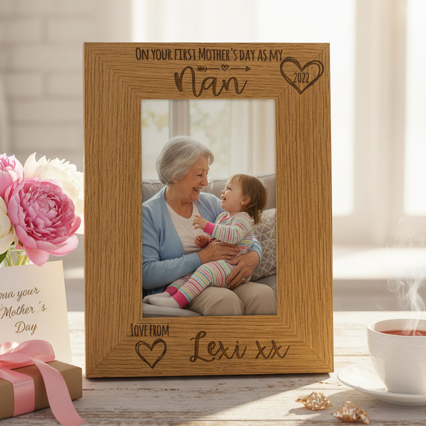 Personalised First Mothers Day as a Nan Engraved Photo Frame Portrait Photo Frame ukgiftstoreonline