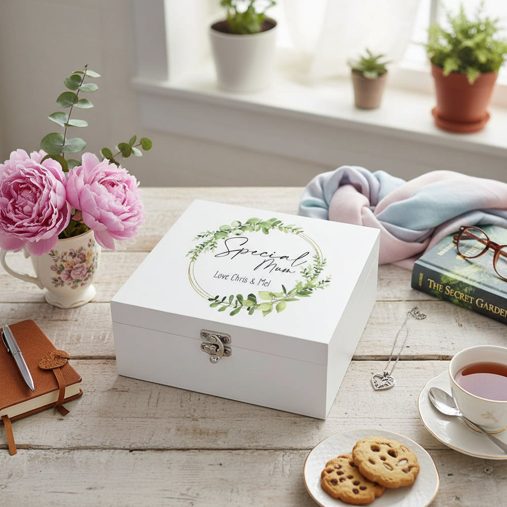 Personalised Special Mum Wreath Design Keepsake Luxury Wooden Box Keepsake Wooden Box ukgiftstoreonline