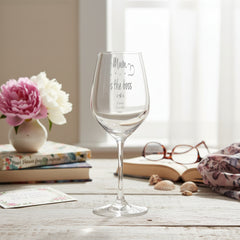 Mum Boss Sentiment Personalised Engraved Wine Glass Personalised Wine Glasses ukgiftstoreonline