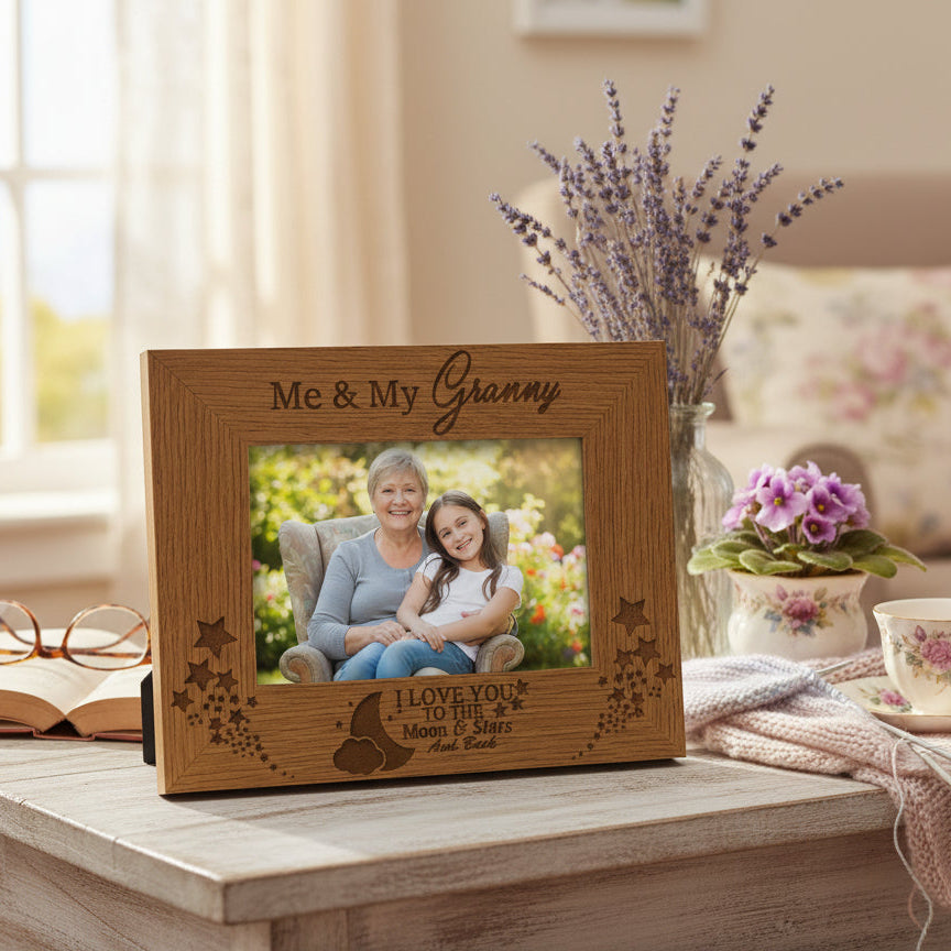 Me and My Granny Love You To The Moon Oak Wood Finish Engraved Photo Frame Gift Photo Frame ukgiftstoreonline