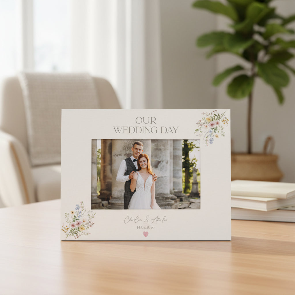 Personalised White Wedding Photo Picture Frame Gift With Delicate Flowers Photo Frame ukgiftstoreonline