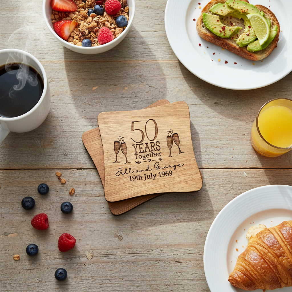 Set Of Two Personalised Wedding Anniversary Coasters Gift 5th, 10th, 25th, 30th, 40th, 50th, 60th anniversary Personalised Wedding Gift ukgiftstoreonline