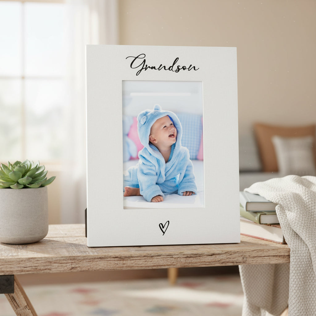 White 6x4 Portrait Picture Photo Frame Grandson Heart Photo Frame ukgiftstoreonline