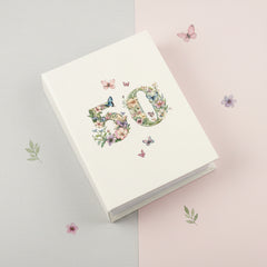50th Birthday Photo Album Gift For Her 100 Photos 6"x4" Butterflies and Flowers Personalised Photo Album ukgiftstoreonline
