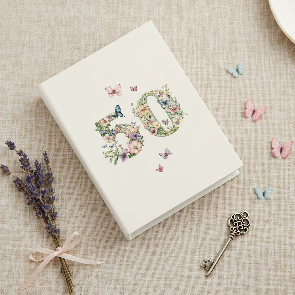 50th Birthday Photo Album Gift For Her 100 Photos 6"x4" Butterflies and Flowers Personalised Photo Album ukgiftstoreonline