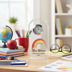 Personalised Teacher Crystal Glass Clock Gift With Painted Rainbow Personalised Crystal Glass ukgiftstoreonline