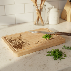 Highland Cow Themed Laser Engraved Chopping Board with Optional Personalised Name Or Message chopping Board ukgiftstoreonline