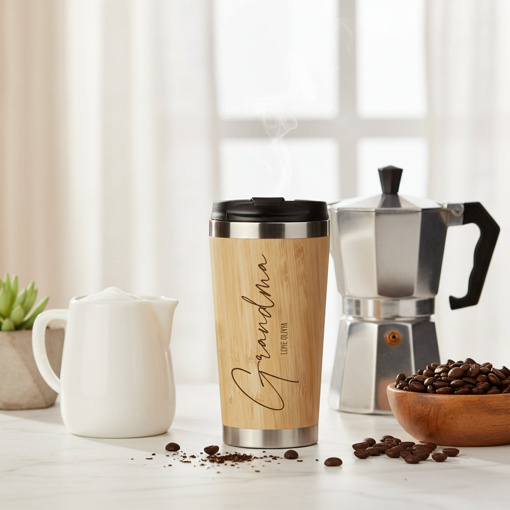 Personalised Bamboo Insulated Grandma Travel Mug Gift Personalised Mugs ukgiftstoreonline