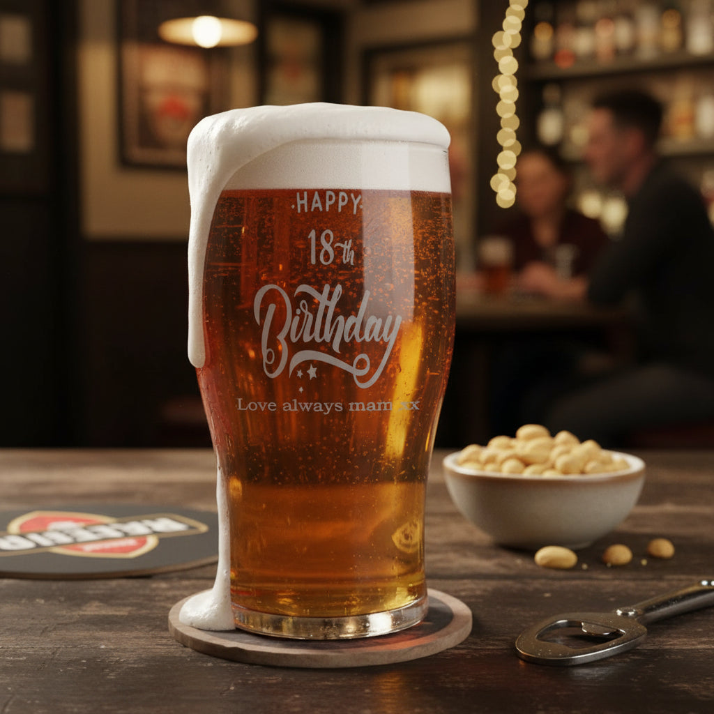 18th Birthday Personalised Engraved Beer Glasses Gift for Him personalised beer glasses ukgiftstoreonline