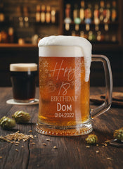 Personalised 18th Birthday Pint Engraved  Beer Tankard Glass with Stars
