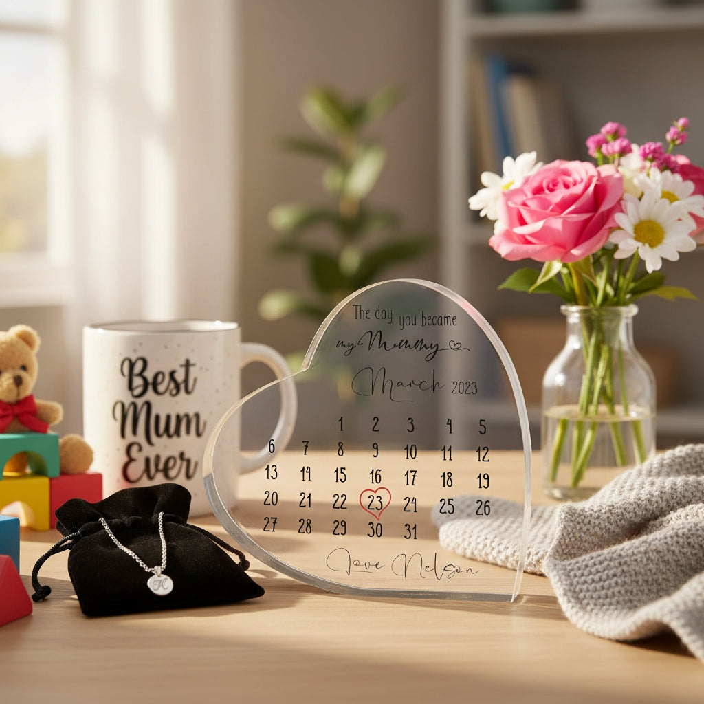 Personalised Day You Became My Mummy Date Heart Block In Premium Silk Lined Gift Box Personalised Plaque Gift ukgiftstoreonline