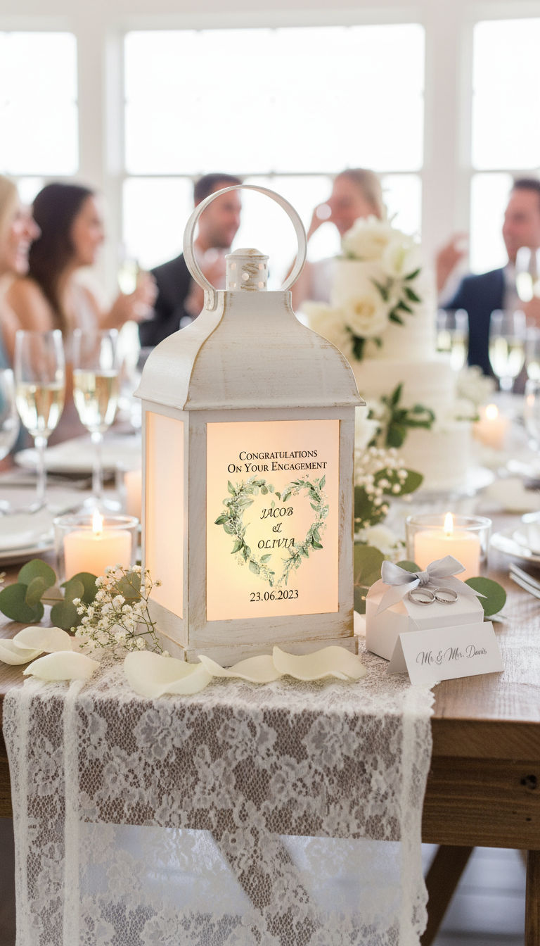 Personalised Engagement Lamp Lantern Night Light Gift Green Floral Heart Personalised Lights ukgiftstoreonline