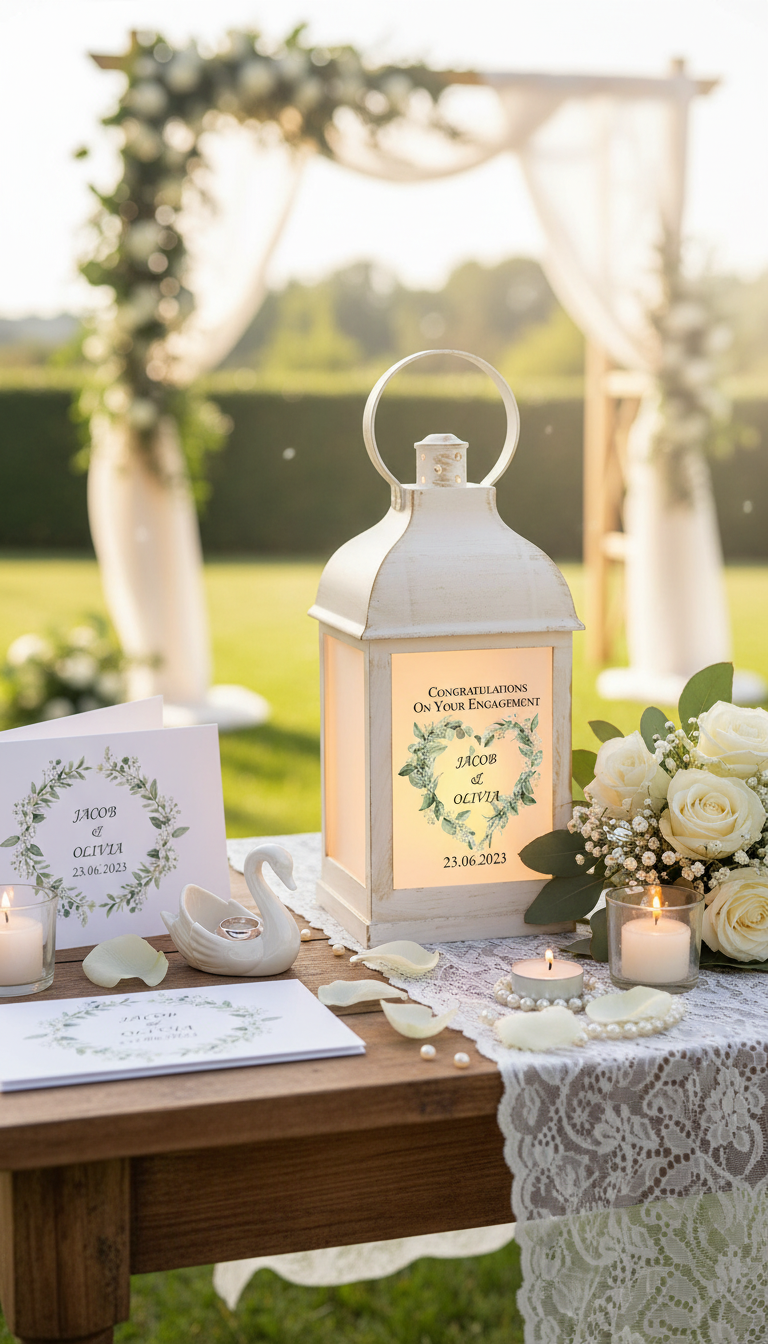 Personalised Engagement Lamp Lantern Night Light Gift Green Floral Heart Personalised Lights ukgiftstoreonline