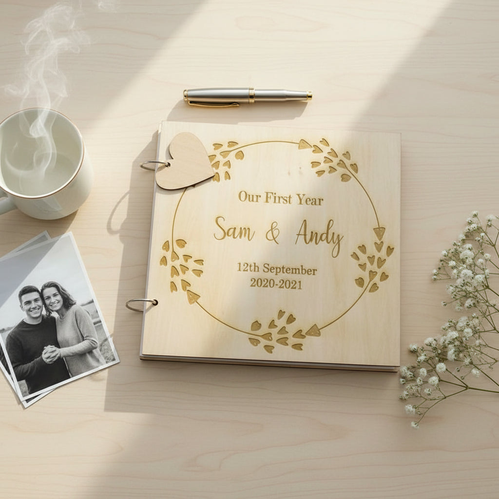 Personalised Our First Year Anniversary Engraved Wooden Scrapbook Photo Album Gift Anniversary Photo Album ukgiftstoreonline