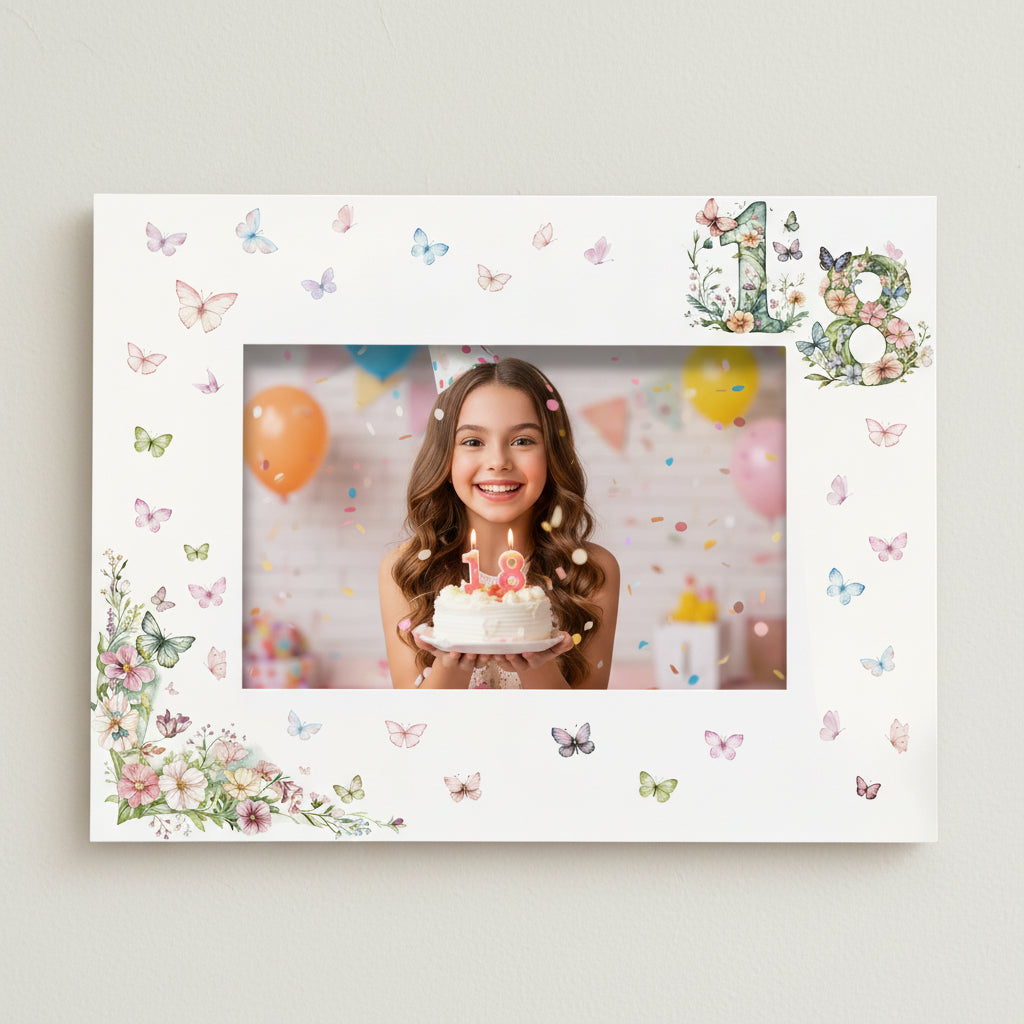 18th Birthday Photo Picture Frame Gift For Her With Butterflies and Flowers