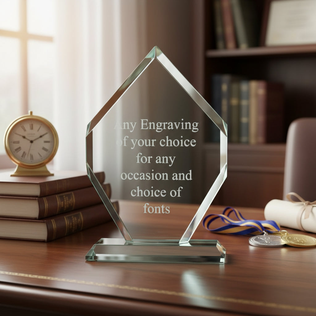 Jade Glass Personalised 15cm Award Trophy Any Engraving or Occasion Diamond Shape Jade Glass ukgiftstoreonline