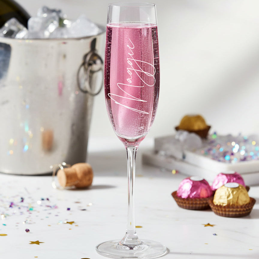 Personalised Engraved Champagne Flute Prosecco Glass Any Name Script Font Personalised Gifts ukgiftstoreonline