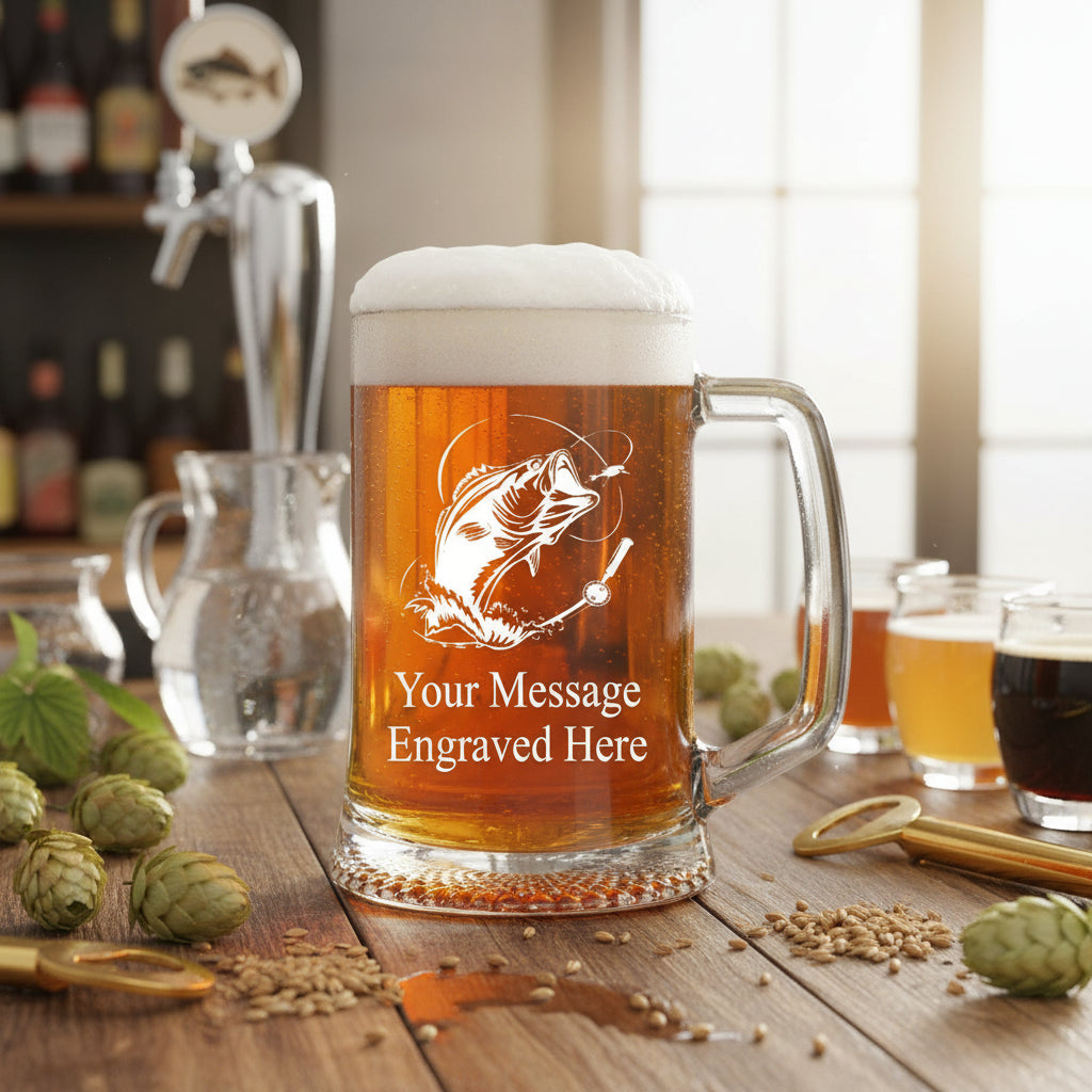 Personalised Fishing Engraved Pint Glass Beer Tankard Gift personalised beer glasses ukgiftstoreonline
