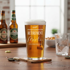 Personalised Retirement Gift Beer Glass Engraved Pint Glass Custom Name personalised beer glass ukgiftstoreonline