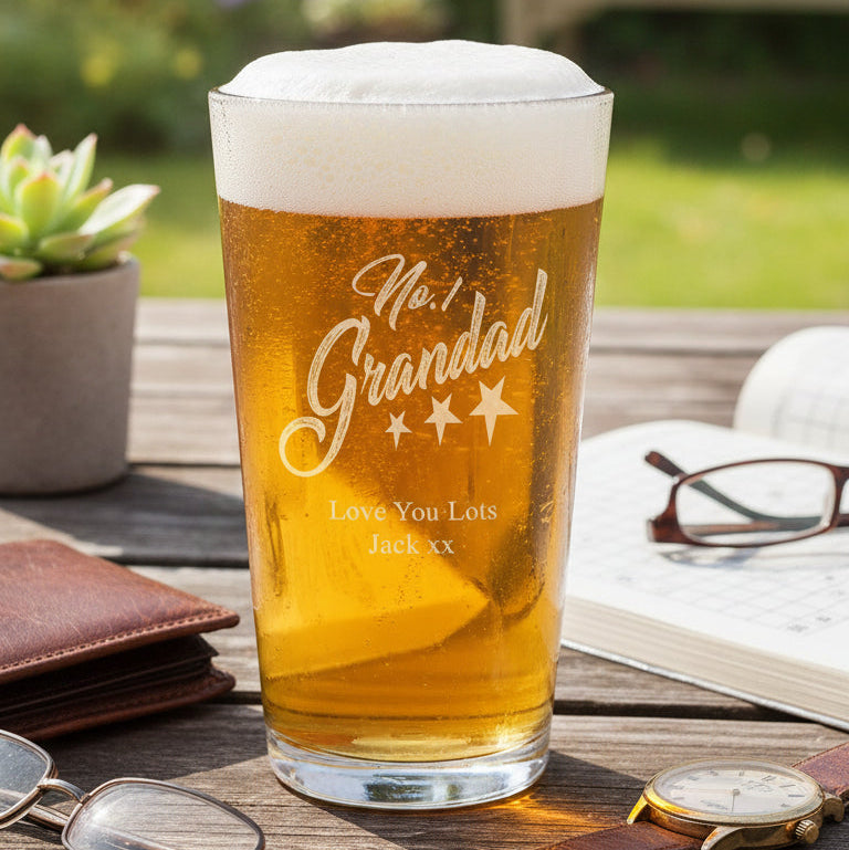 Personalised Grandad Beer Glass Engraved Pint Glass For Birthdays Christmas Or Fathers Day personalised beer glass ukgiftstoreonline