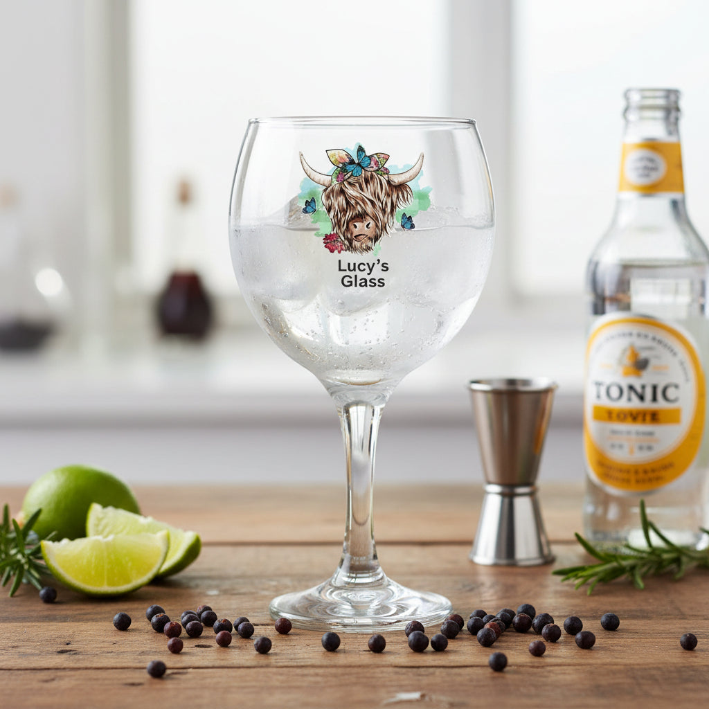 Personalised Highland Cow Butterfly Cocktail Gin Glass Gift For Her Personalised Gin Glasses ukgiftstoreonline