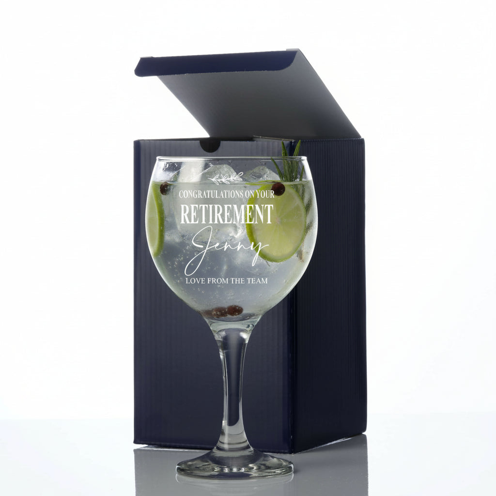 Personalised Retirement Gin and Tonic or Cocktail Glass with Name Gift Boxed