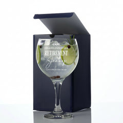 Personalised Retirement Gin and Tonic or Cocktail Glass with Name Gift Boxed