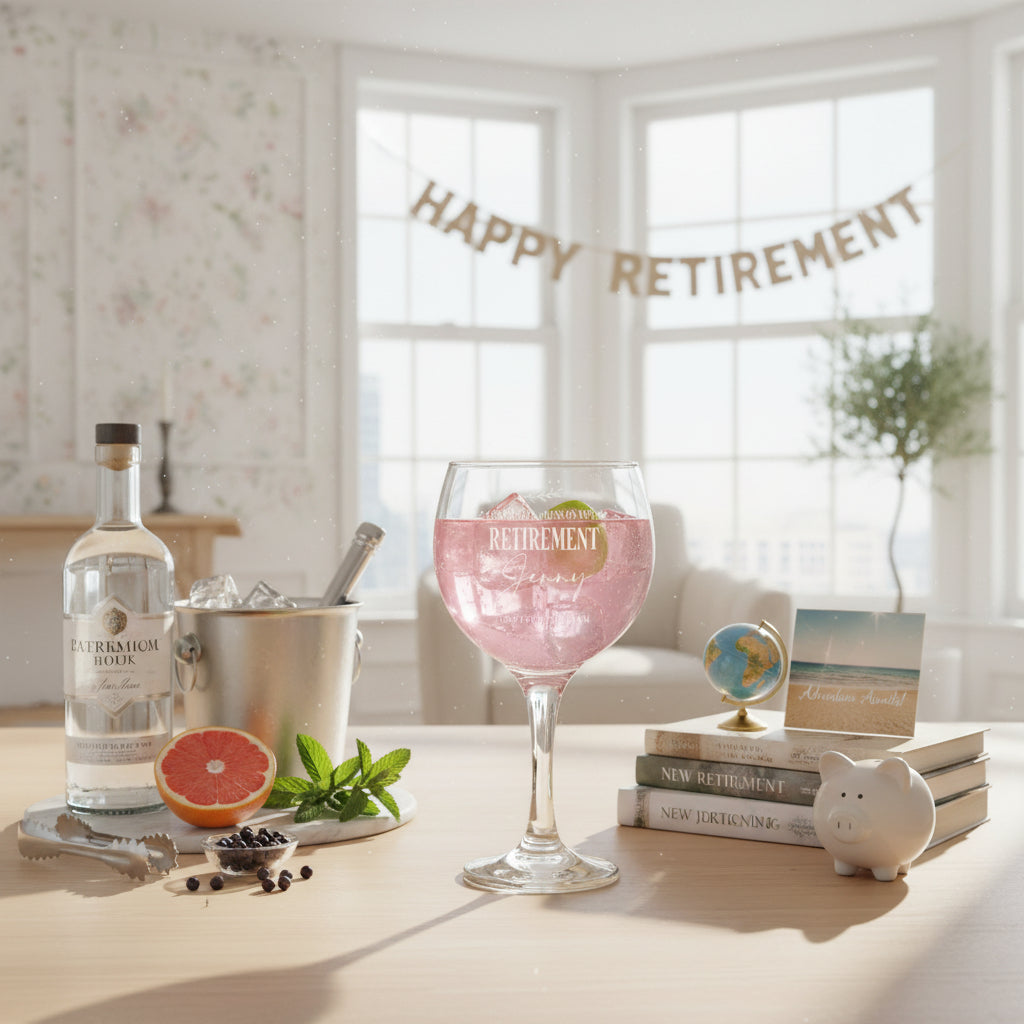 Personalised Retirement Gin and Tonic or Cocktail Glass with Name Gift Boxed