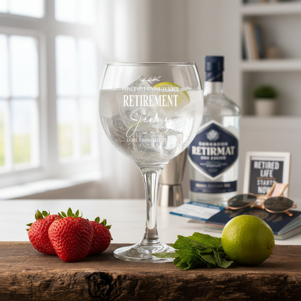 Personalised Retirement Gin and Tonic or Cocktail Glass with Name Gift Boxed